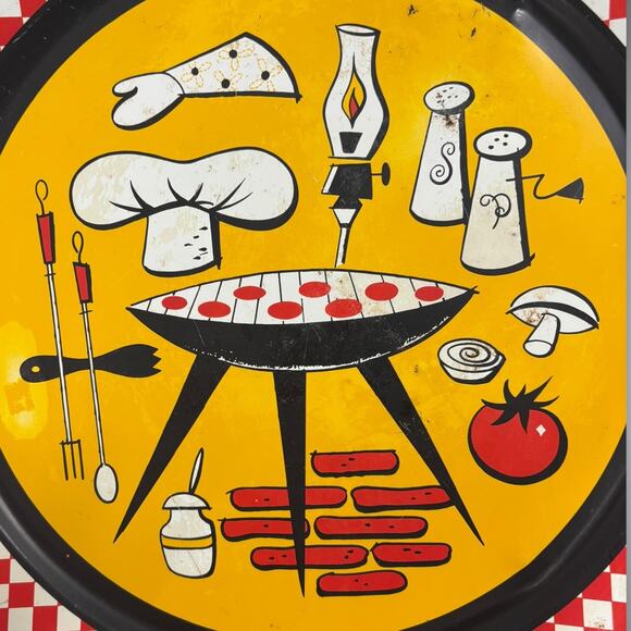 1950s Mid Century Metal BBQ Grilling Tray – Vintage Kitschy Serving Platter - Picture 4 of 4